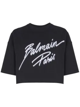 Укороченная футболка с логотипом Balmain, черный