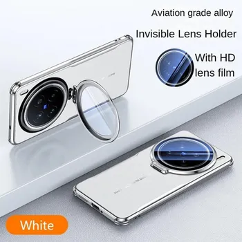 Стеклянный объектив невидимый держатель чехол для VIVO X200 Pro Mini X200Pro X 200 Четыре угла анти-падение простой кожаный чехол для телефона бампер VIVO X200 Pro чёрный