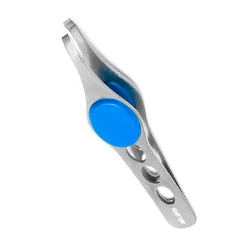 SILVER STAR Пинцет косой с отверстиями, силиконовая вставка / CLASSIC