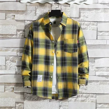 Summer Men s Plaid Shirt Button Pocket Casual Fashion Elegant Long sleeve Shirt Turn Down Collar XXXXXL