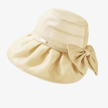 Wide Brim Bow Fisherman Hat Casual Anti UV Adjustable Sun Visor Cap Breathable Bucket Hat Woman Girls M56-58cm чёрный
