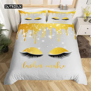 Пододеяльник Smile Eyelash размера кинг из микрофибры с блестками, с макияжем и ресницами, 2/3 предмета, фрагменты, мечтательный комплект постельного белья для кровати размера квин US Queen(228x228cm)