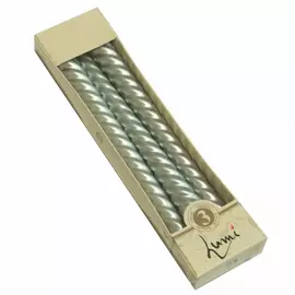 Свеча витая Lumi серебристые, 3 шт