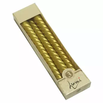 Свеча витая Lumi золотая, 3 шт