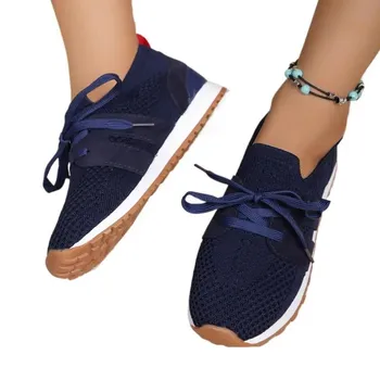 Fashion Shoes for Women 2024 Brand Lace Up Women s Vulcanize Shoes Spring Round Toe Solid Net Cloth Breathable Low-heeled Sport Shoes 36 чёрный