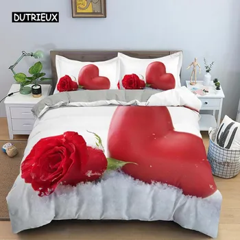 Пододеяльник ко Дню святого Валентина King Size из микрофибры Романтический красный комплект постельного белья с изображением сердечек для влюбленных Покрывало ко Дню святого Валентина EU single(135x200cm)