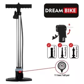 Насос велосипедный напольный Dream Bike, с манометром, цвет серый