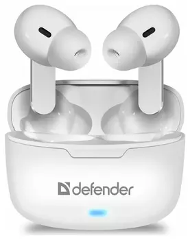 Наушники с микрофоном (Гарнитура) Defender Twins 903, Bluetooth, беспроводные, белые, 63903