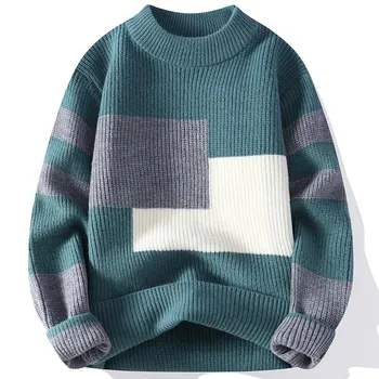 Autumn and Winter Thickened Color Matching Loose Knitted Sweater Youth Jacket M белый