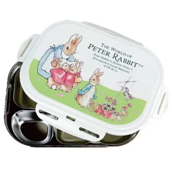 Ланч-бокс с запирающейся тарелкой Peter Rabbit, слоновая кость 3986, крышка + тарелка, Популярные корейские товары для родителей