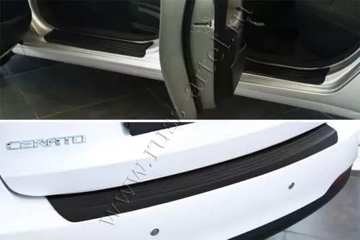 Комплект накладок на дверные пороги и задний бампер Русская Артель KIA Cerato (седан) 2013-2016
