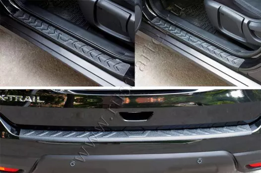 Комплект накладок на дверные пороги и задний бампер Русская Артель Nissan X-trail 2015-