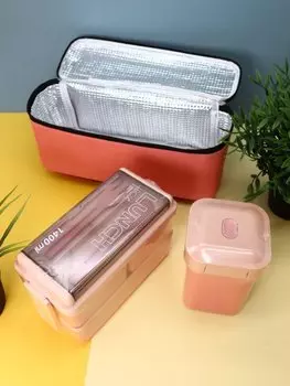 Ланчбокс "Big lunch", pink (ложка+вилка+сумочка)