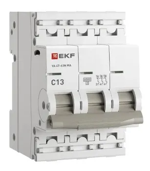 Автоматический выключатель EKF M63MA6313C ВА 47-63N MA 3P 13А (C) 6кА без тепл. расцепит. PROXIMA