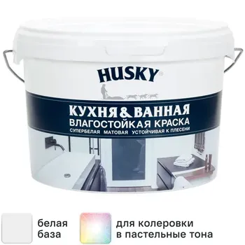 Краска для кухонь и ванных комнат Husky матовая цвет белый база А 2.5 л