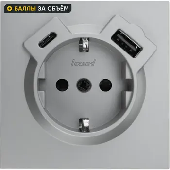Розетка TC и USB встраиваемая Lezard Zima с заземлением цвет серый матовый