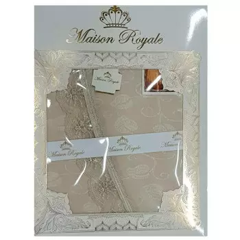 Скатерть мейсон роял кдк с кружевом 160*220 см овал кофе с молоком n-1104-3
