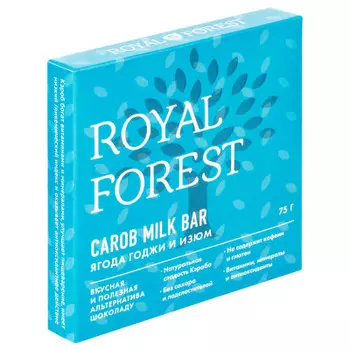 Шоколад Royal Forest Carob Milk Bar 75г ягоды годжи и изюм