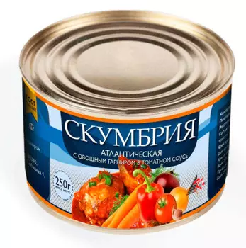 Скумбрия атлантическая в томатном соку Креон с овощным гарниром 250г