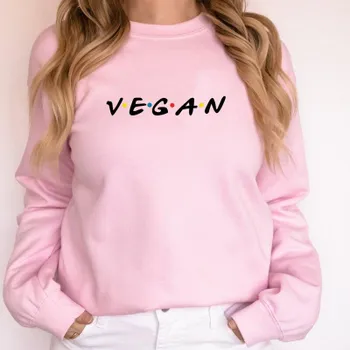 Friends Vegan Женская толстовка с длинными рукавами и графическим рисунком Толстовки с круглым вырезом Уличная одежда Свободные джемперы Женская одежда Femme Tops S чёрный