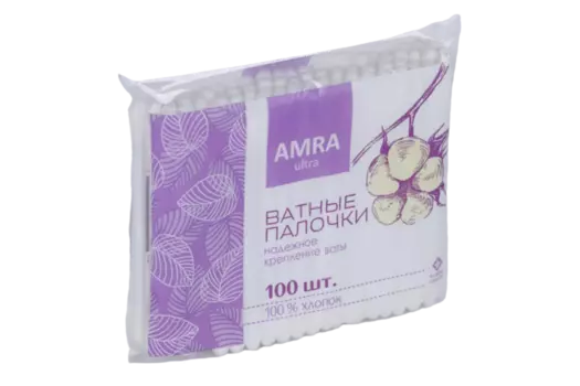 Ватные палочки Амра, 100 шт, (пакет)