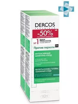 Vichy Dercos - Интенсивный шампунь-уход против перхоти для нормальных и жирных волос 2 х 200 мл