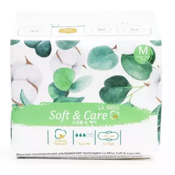 Женские гигиенические ультрамягкие прокладки Soft &amp; Care размер M, 12 шт