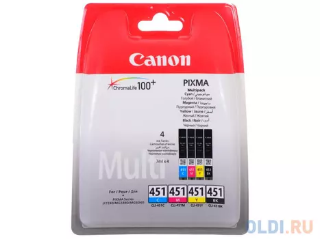 Картридж Canon CLI-451 BK/C/M/Y для MG6340 MG5440 IP7240 Голубой/Пурпурный/Жёлтый/Чёрный