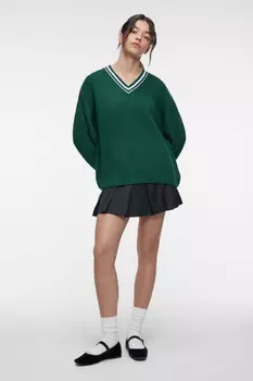 Джемпер oversize толстой вязки с контрастными полосками