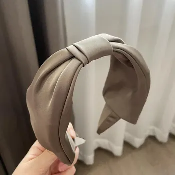 PROLY Fashion Женская повязка на голову Широкая сторона Элегантная повязка для волос Узел посередине Тюрбан Взрослый Однотонный головной убор Осенние аксессуары для волос