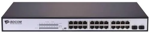 Коммутатор BDCom S1526-24P, кол-во портов: 24x1 Гбит/с, кол-во SFP/uplink: SFP 2x1 Гбит/с, установка в стойку, PoE: 24x15Вт (макс. 370Вт) (S1526-24P)