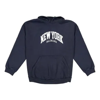 Худи Balenciaga Cities New York Hoodie Wide Fit 'Navy White', темно-синий