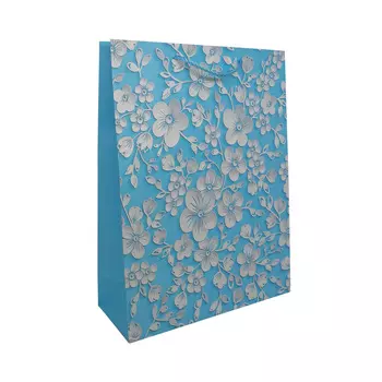 BK961 Пакет подарочный ламинированный 'Цветы', 40*30*12см (C-голубой)