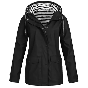 (SU)Женщины Solid Rain Outdoor Plus Водонепроницаемый плащ с капюшоном Ветрозащитная куртка Пальто S розовый