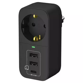 разветвитель-адаптер ФОТОН 2 USB-A+ USB-C, 2,4 A 16А с/з черный