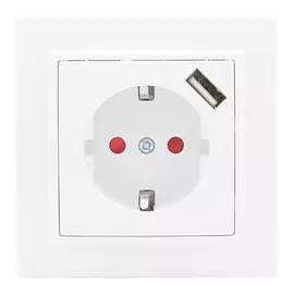 розетка 1-пост EKF Минск, 16А с USB с заземлением, с защитной шторкой, белый