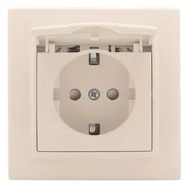 розетка 1 пост EKF Минск с крышкой, 16А с заземлением с защитной шторкой IP44, бежевая