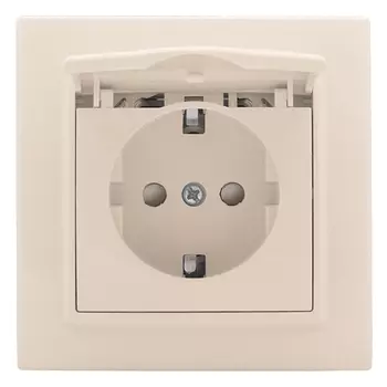 розетка 1 пост EKF Минск с крышкой, 16А с заземлением с защитной шторкой IP44, бежевая