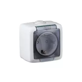 розетка 1 пост HEGEL Master IP44 с заземлением с крышкой, с защитной шторкой, белый