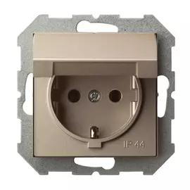 розетка 1 пост LIREGUS Epsilon IP44 с заземлением, шампань