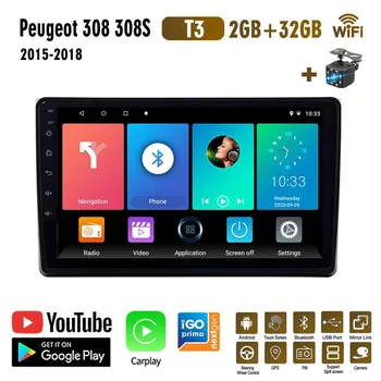 Для Peugeot 308 308S 2015-2018 Автомобильный радиоприемник Беспроводной Carplay Автомобильный мультимедийный плеер Интеллектуальная система Android WIFI GPS-навигация 2 + 32 ГБ 1+16GB