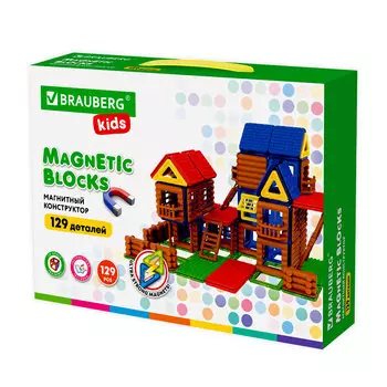 Конструктор магнитный BRAUBERG MEGA MAGNETIC BUILD BLOCKS, деталей: 129 (663850)