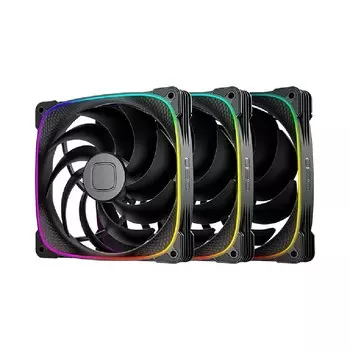 Комплект вентиляторов Geometric Future Squama 2503B-14 TRIPLE PACK, 140 мм, 2400rpm, 34 дБ, 4-pin PWM, 3шт, черный, ARGB подсветка (GF_SQM-2503B-14-TP)