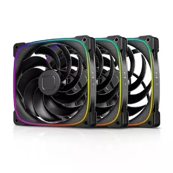 Комплект вентиляторов Geometric Future Squama 2503RB-14 REVERSE, 140 мм, 2100rpm, 34 дБ, 4-pin PWM, 3шт, черный, ARGB подсветка (GF_SQM-2503RB-14-TP)