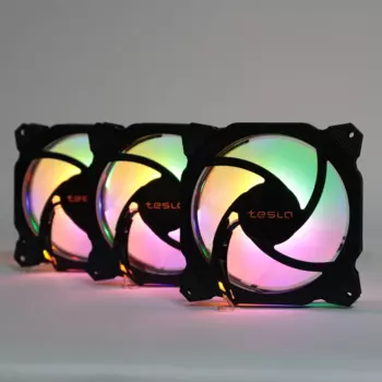Комплект вентиляторов TESLA RGB120 RB3, 120 мм, 1200rpm, 21 дБ, 3-pin+4-pin Molex, 3шт, черный, FRGB подсветка (TSL-120-RB3)