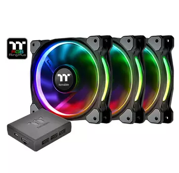 Комплект вентиляторов Thermaltake Riing Plus 12 RGB, 120 мм, 1500rpm, 24.7 дБ, 4-pin PWM, 3шт, RGB (CL-F053-PL12SW-A)