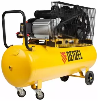 Компрессор воздушный DENZEL BCV2300/100, 2.3 кВт, 9.87 атм, 440л/мин, 220В, 100 л, масляный, электрический, поршневой, ременной (58111)