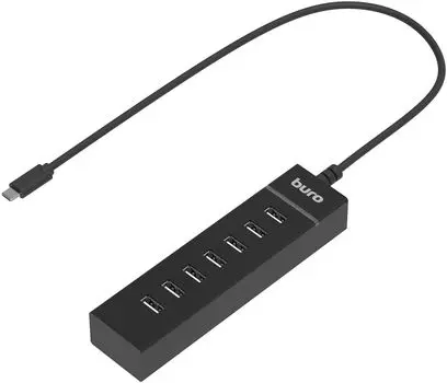 Концентратор BURO BPH-C-P107, 7xUSB 2.0, черный (BU-USBC-HUB-7U2)