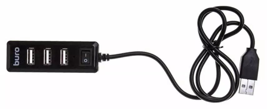 Концентратор BURO BU-HUB4-0.5L-U2.0, 4xUSB 2.0, черный