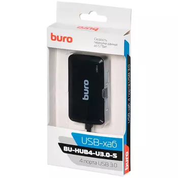 Концентратор BURO BU-HUB4-U3.0-S, 4xUSB 3.0, черный (BU-HUB4-U3.0-S)